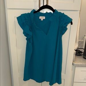 Mud Pie Teal Ruffle Blouse